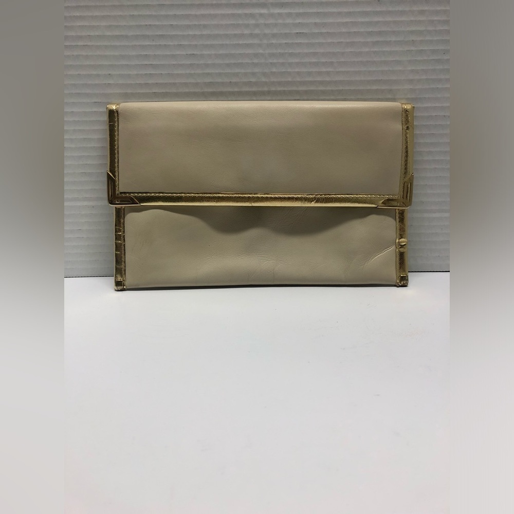 Jane Shilton of London Gold and ivory leather clutch